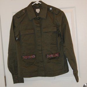 A New Day Women's Army Green Jacket W/ Decorative Beaded Pockets Size Small